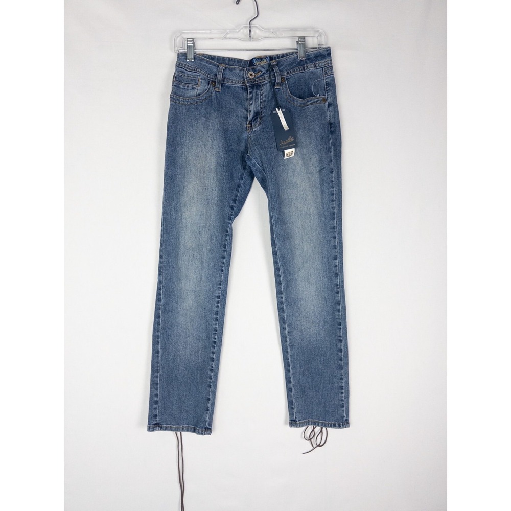 NWT Angels Jeans Womens 7 Blue Embroidered Sculpt Skinny Denim‎ Drawstring